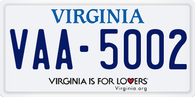 VA license plate VAA5002