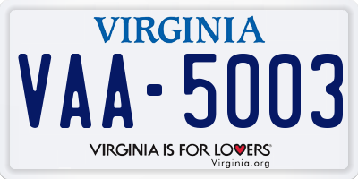 VA license plate VAA5003