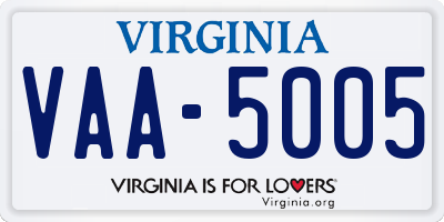 VA license plate VAA5005