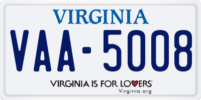 VA license plate VAA5008