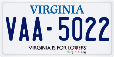VA license plate VAA5022