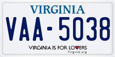 VA license plate VAA5038