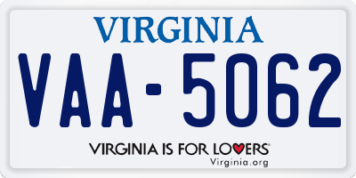 VA license plate VAA5062