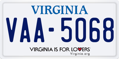 VA license plate VAA5068