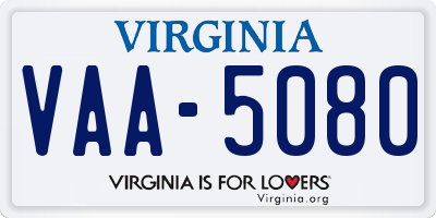 VA license plate VAA5080