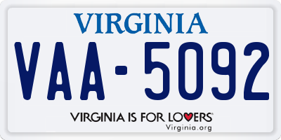 VA license plate VAA5092