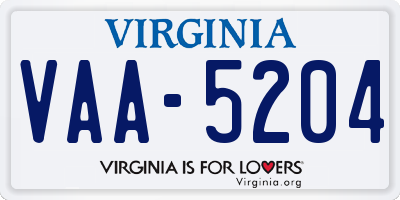 VA license plate VAA5204