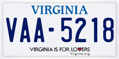 VA license plate VAA5218