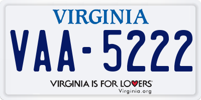 VA license plate VAA5222