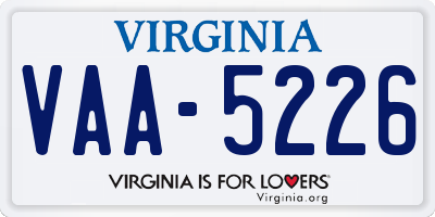 VA license plate VAA5226