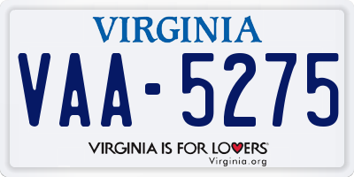 VA license plate VAA5275