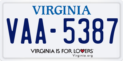 VA license plate VAA5387