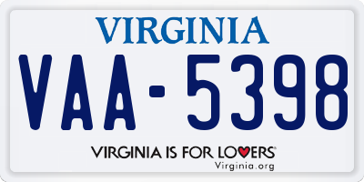 VA license plate VAA5398