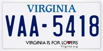 VA license plate VAA5418