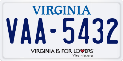 VA license plate VAA5432