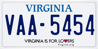 VA license plate VAA5454