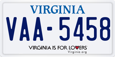 VA license plate VAA5458