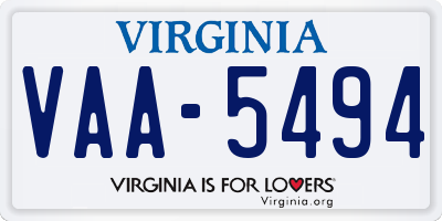 VA license plate VAA5494