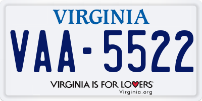 VA license plate VAA5522