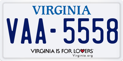 VA license plate VAA5558