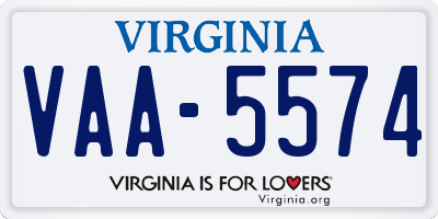 VA license plate VAA5574