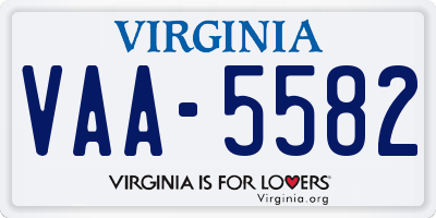 VA license plate VAA5582