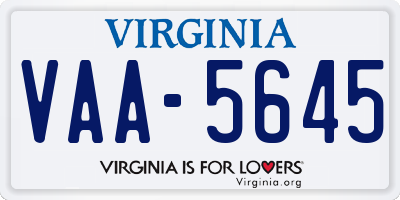 VA license plate VAA5645