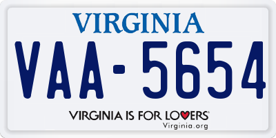VA license plate VAA5654