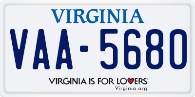 VA license plate VAA5680