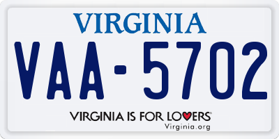 VA license plate VAA5702