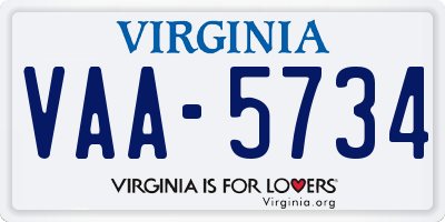 VA license plate VAA5734