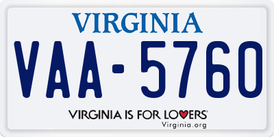 VA license plate VAA5760