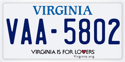 VA license plate VAA5802