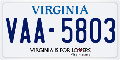 VA license plate VAA5803