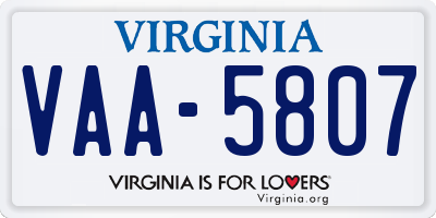 VA license plate VAA5807