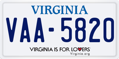 VA license plate VAA5820