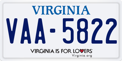 VA license plate VAA5822