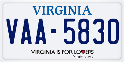 VA license plate VAA5830