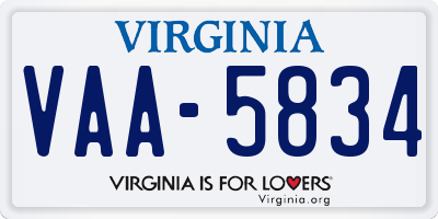 VA license plate VAA5834