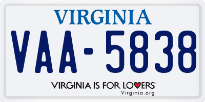 VA license plate VAA5838