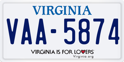 VA license plate VAA5874