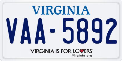 VA license plate VAA5892