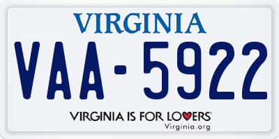 VA license plate VAA5922