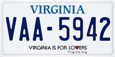 VA license plate VAA5942