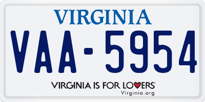 VA license plate VAA5954