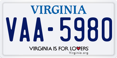 VA license plate VAA5980