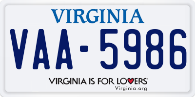 VA license plate VAA5986