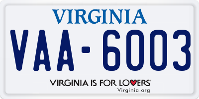 VA license plate VAA6003