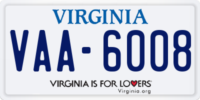VA license plate VAA6008