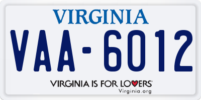 VA license plate VAA6012